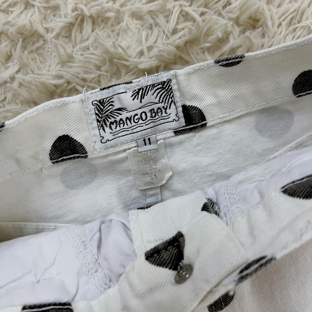 Vintage 1990s Mango Bay White Polka Dot Denim Mini Skirt 23" Waist - Picture 4 of 5